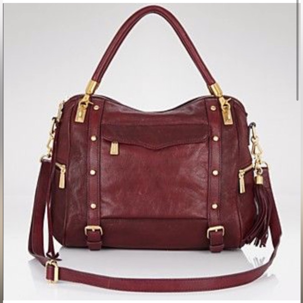 Save $300 NWOT Rebecca Minkoff CUPID calfskin leather satchel in wine/burgundy